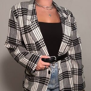 Nasty Gal Black and White Plaid Blazer